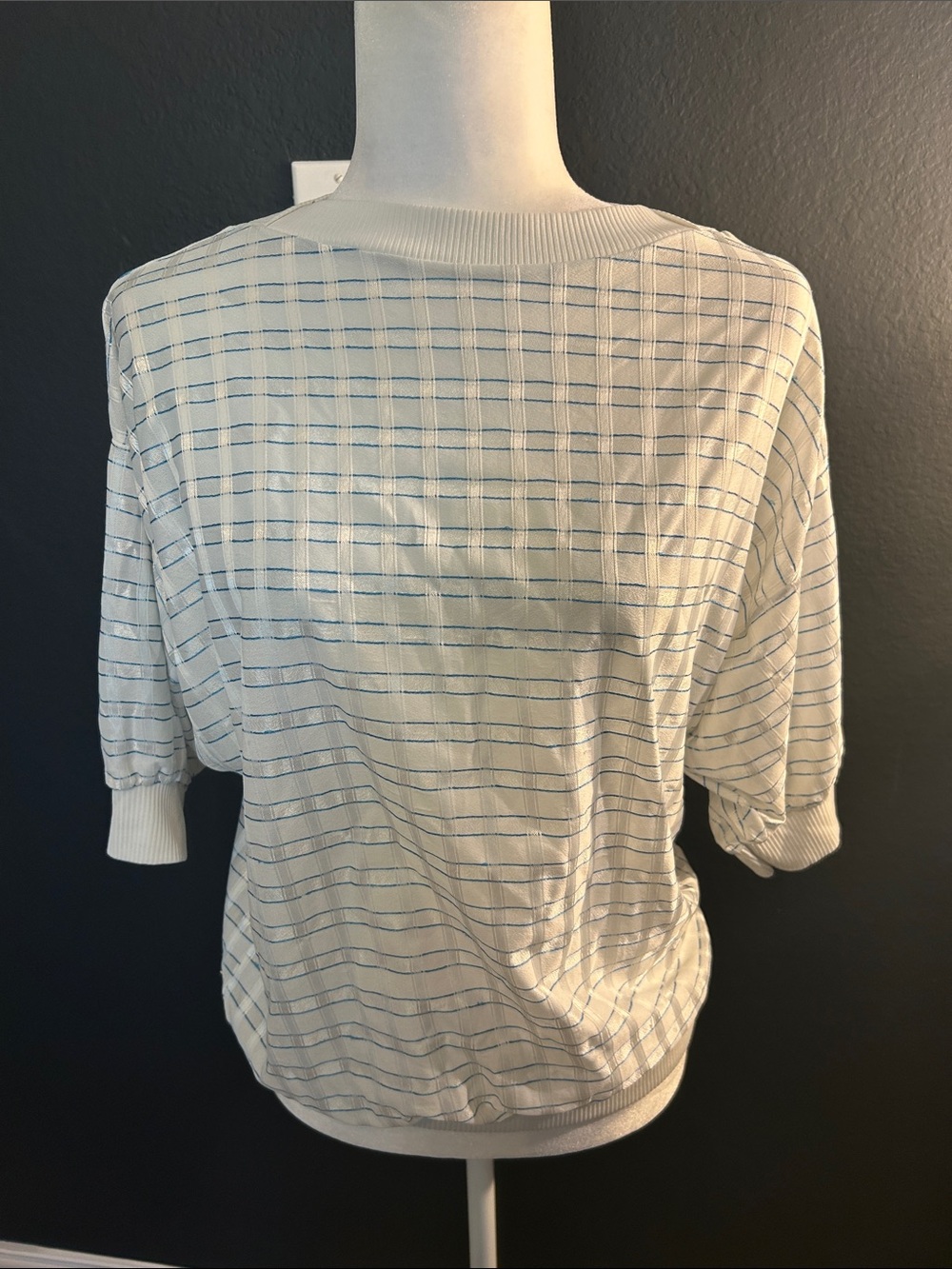 80’s More to Love white and Blue Striped Short Sleeve Top
